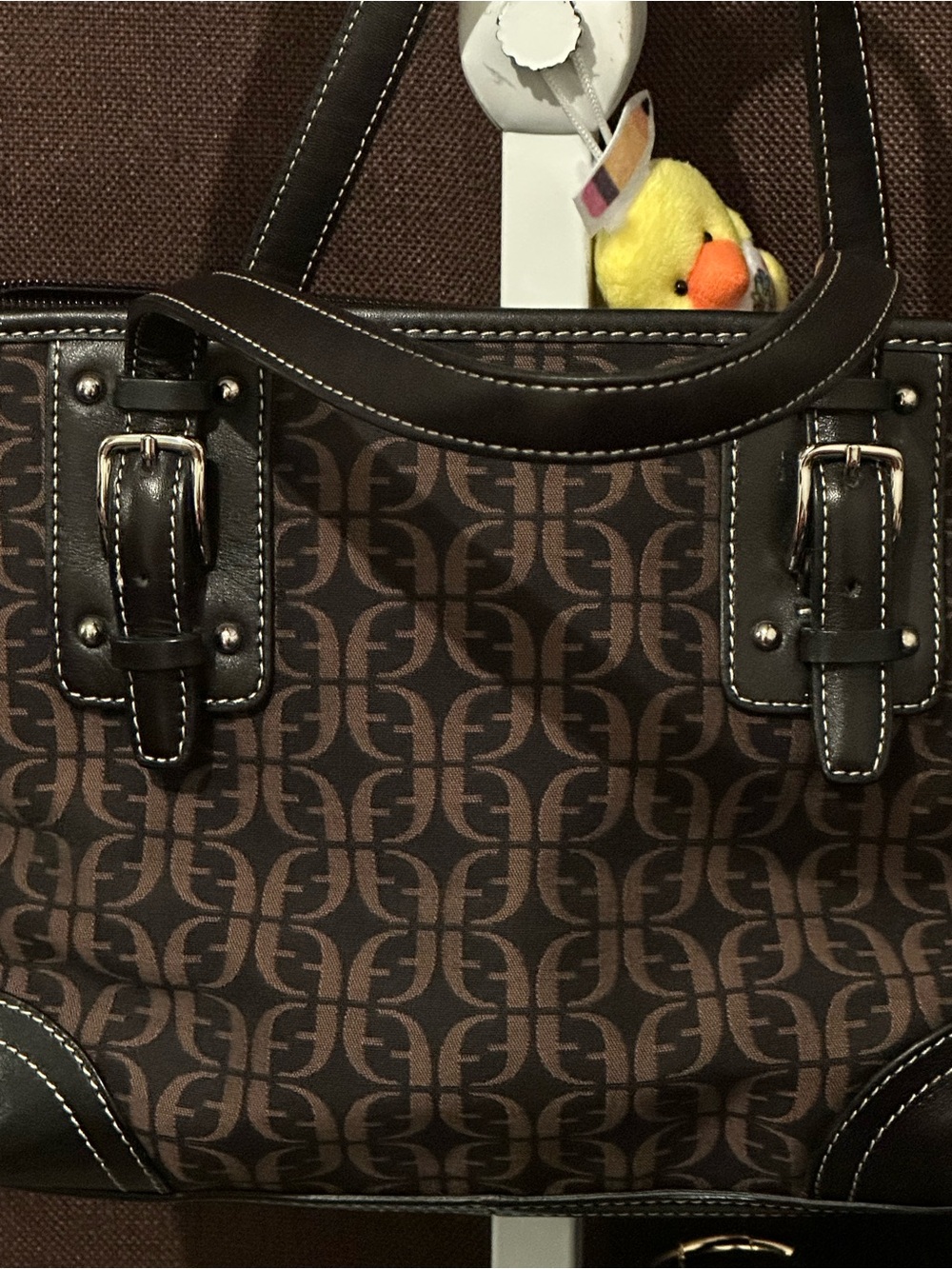 Fossil Brown Monogram Crossbody Bag with Dark Trim